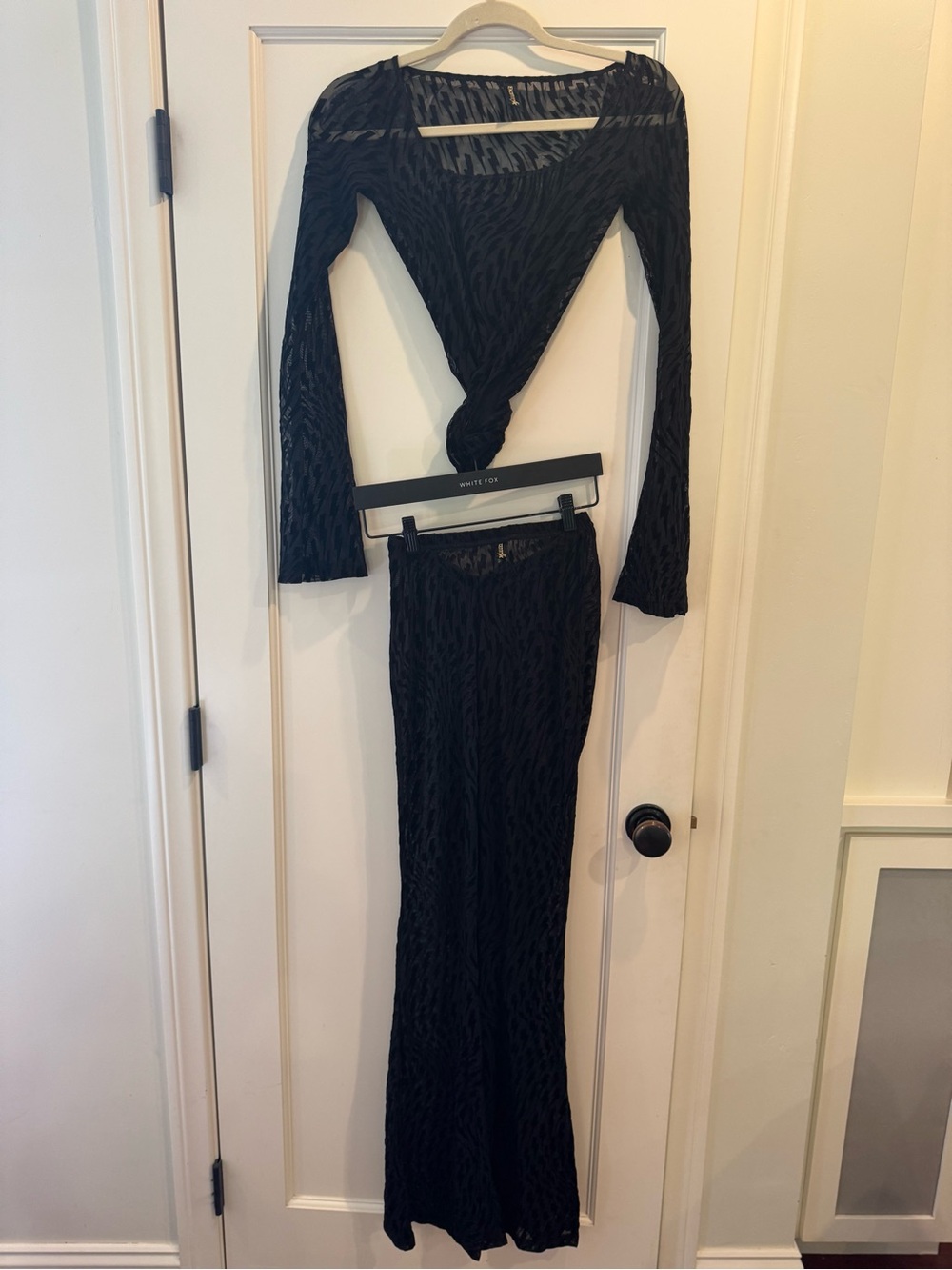 Black Textured Long-Sleeve Maxi Dress with Square Neck